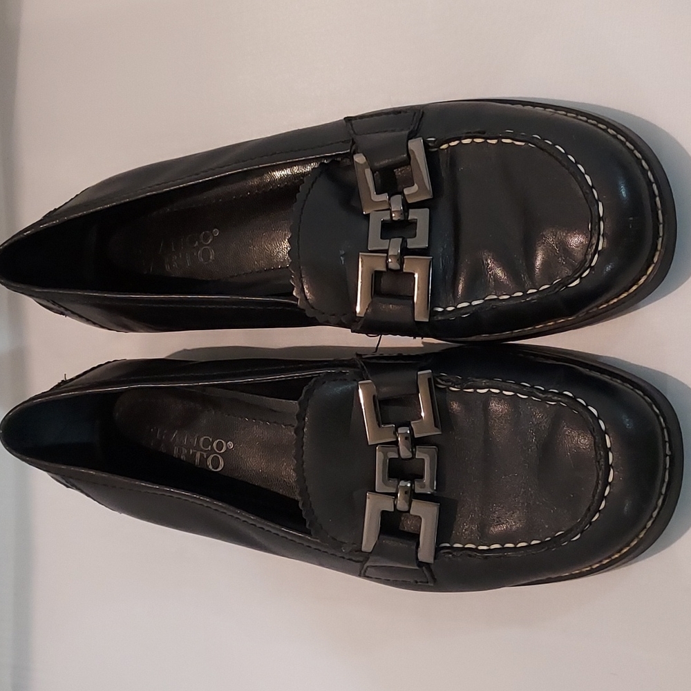 Franco Sarto Women's Black Loafers with metal accent